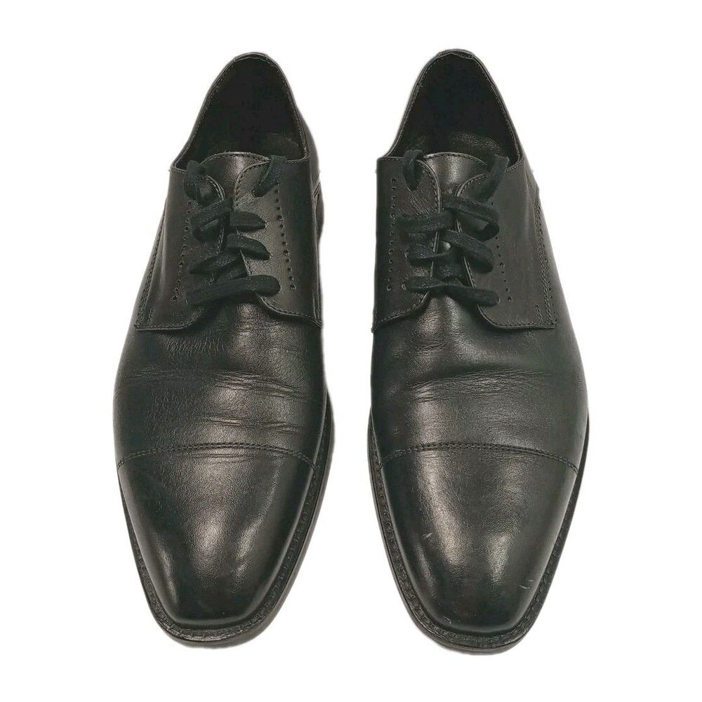 Bacco Bucci Men's 10.5 Nacho Black Leather Lace-Up Oxfords Shoes Premium